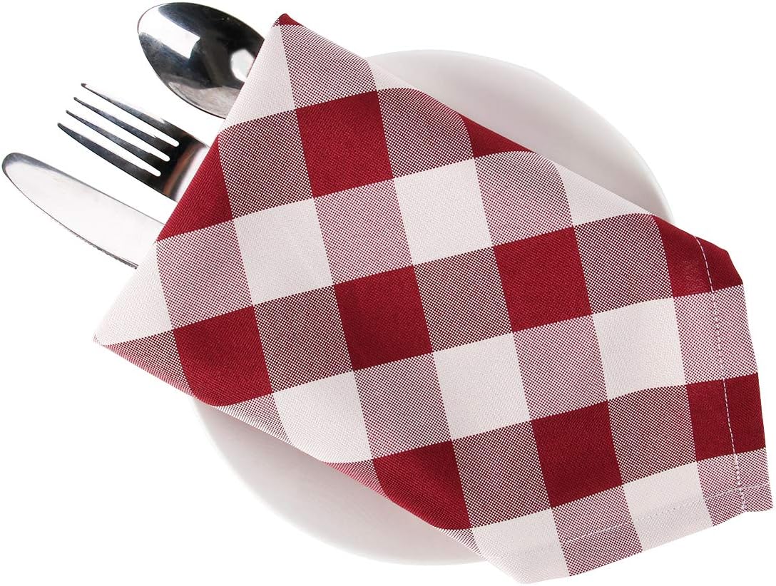 PALADY Yarn-Dyed Tablecloth Burgundy and White Checker Table Cloth Rectangle Lattice Home and Kitchen Easy Care Washable Tablecloth (Burgundy Checker, 17" x 17" Napkin Set of 4)