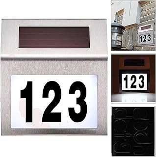 Alaskaprint Solar beleuchtete Hausnummer mit 2 LEDs Beleuchtung Hausnummernleuchte mit LED Leuchte beleuchtet Dämmerungsschalter Bewegungsmelder aus Edelstahl