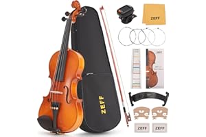 ZEFF Violin 4/4 Full Size for Beginners, Acoustic Fiddle with Bow, Case, Tuner, Bridge, Strings, Starter with Accessory Kit, Maple Wooden Stringed Musical Instruments (Gold,Full)