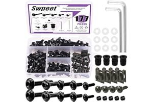 Swpeet 177Pcs 2 Sizes M5 M6 Motorcycle Fairing Bolt Assortment Kit, Motorcycle Windscreen Screws Fasteners Fixing Sportbike B