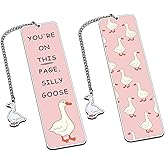 Booktok Accessories, Silly Goose Bookmarks for Book Lovers, Cute Book Marks for Reading Women Metal Bookmark Gifts Women Adults Pink Stuff for Teen Girls Kids Christmas for Book Club 1Pcs 2-Sides