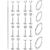 Lsnevsie 20G 18G 16G Threadless Flat Back Earrings Nose Rings Studs Surgical Stainless Steel CZ Nose Rings Stud Tragus Helix Conch Cartilage Earrings Hoop Piercing Jewelry For Women Men Hypoallergenic