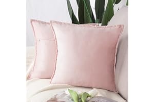 MADIZZ Set of 2 Super Soft Velvet Decorative Throw Pillow Covers 18x18 inch Light Pink Square with Fringe Luxury Style Cushio