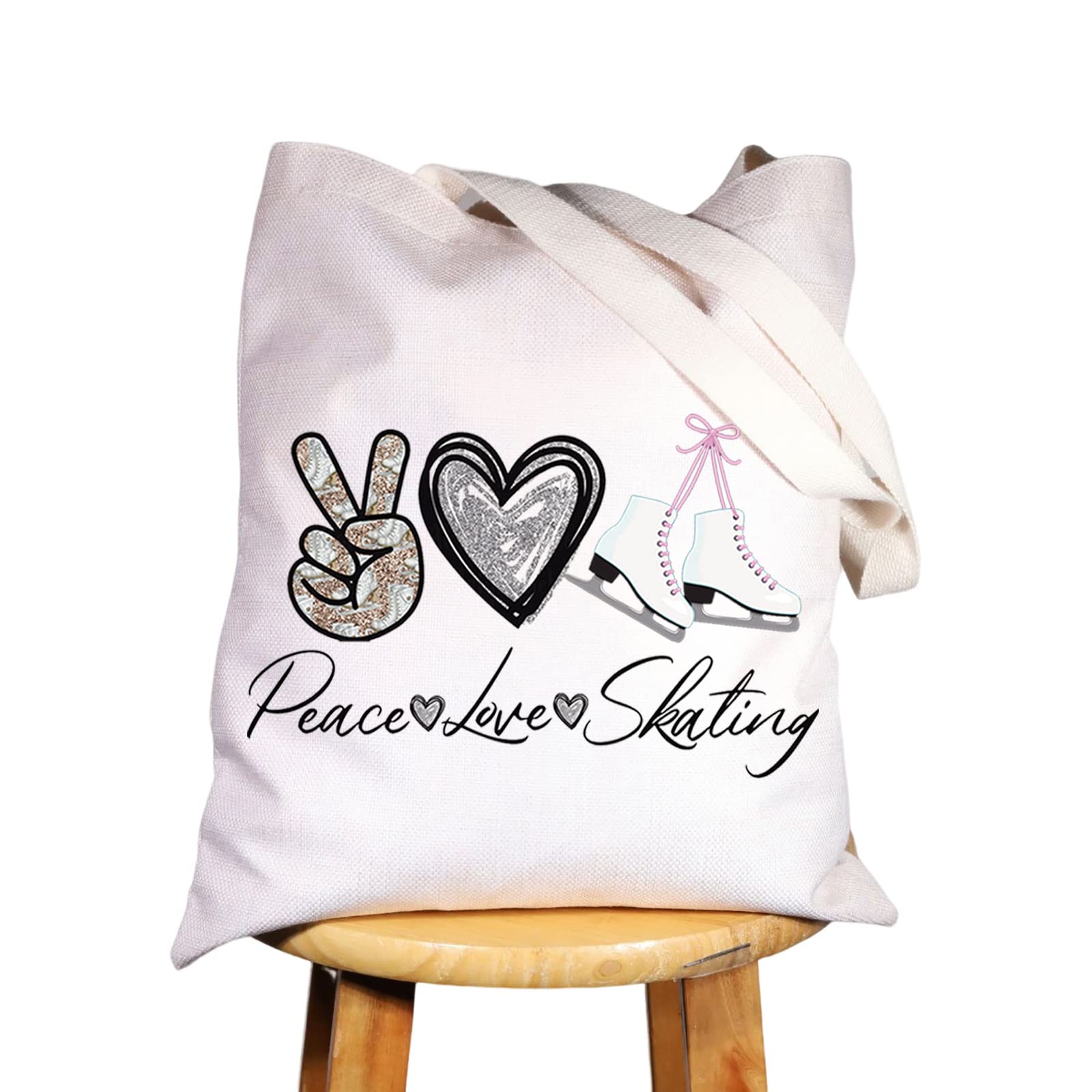 WZMPA Ice Skating Cosmetic Make Up Bag Figure Skating Inspired Gift Peace Love Skating Makeup Zipper Pouch Bag Skating Ice Merchandise, Peace Skating Tote, Fit