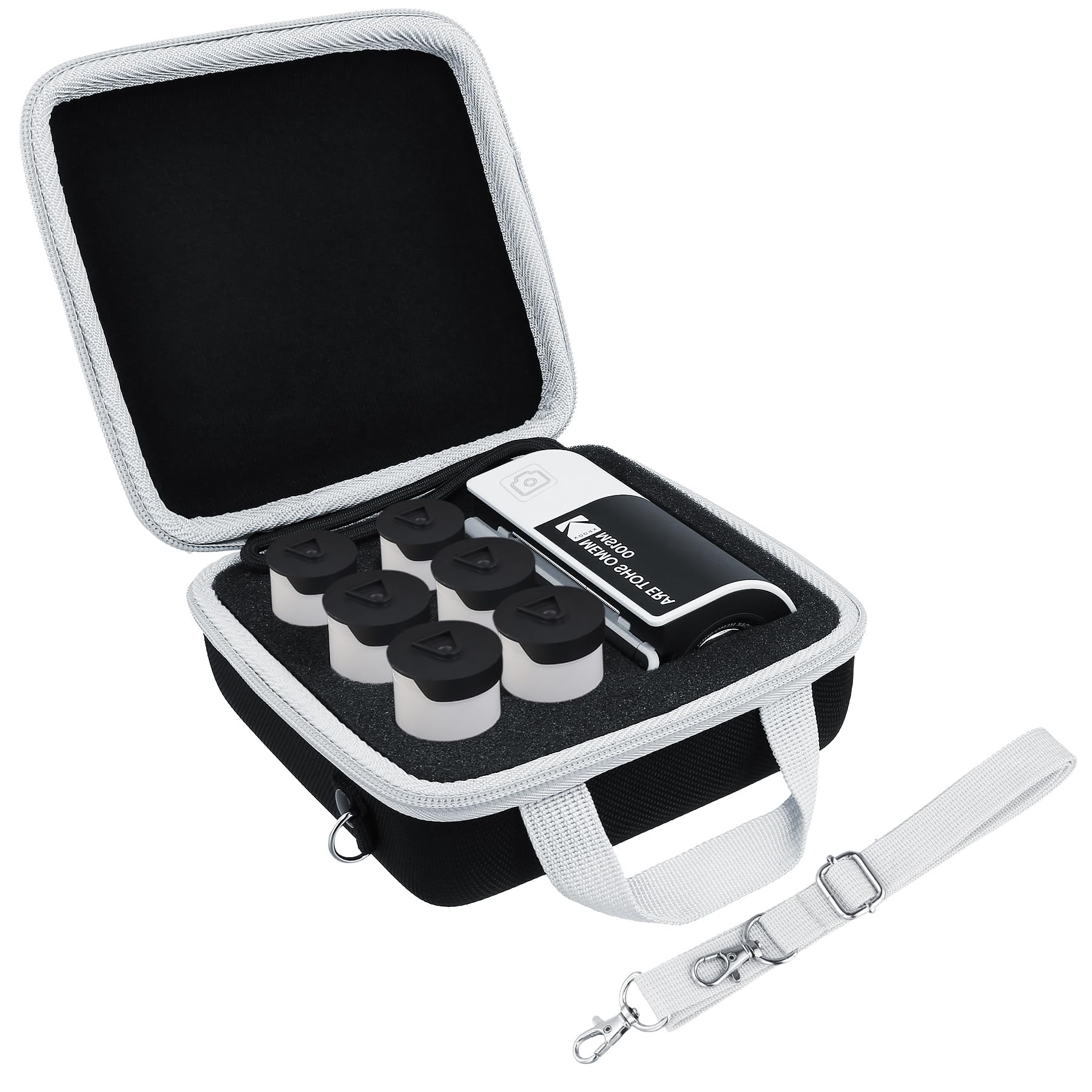 Khanka Hard Travel Case Replacement for Kodak Memo Shot ERA Kids Instant Digital Camera and Photo Label Printer,Case Only (Black,White Zipper)