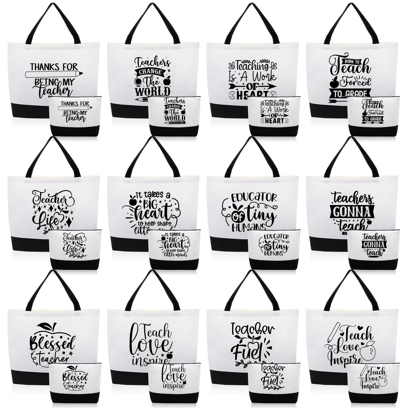 Photo 1 of Paterr 24 Pcs Christmas Teacher Appreciation Gift Set Canvas Tote Bag for Women Thank You Gift Bulk Makeup Cosmetic Bags for Xmas Teacher(Lovely)