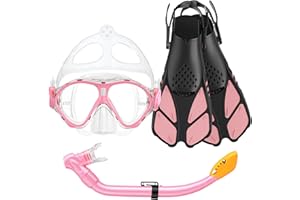 Seovediary Kids Snorkel Set, Mask Fins Snorkeling Gear for Kids Anti-Fog Swim Goggles 180 Panoramic View Dry Top Snorkel and Dive Flippers Combo with Travel Bag for Snorkeling Training Swimming Diving