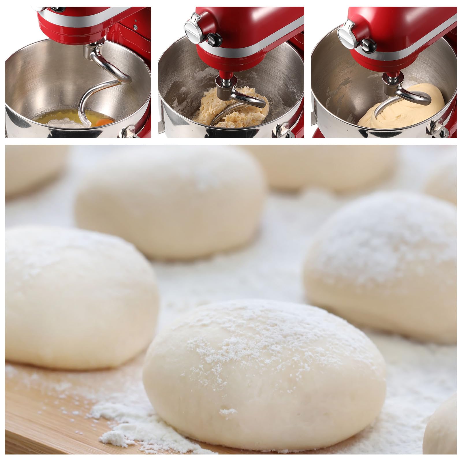 Dough Hook for KitchenAid 6QT Bowl-Lift Stand Mixers, Stainless Steel Spiral Dough Hook Attachment Fits Models KV25G0X, KP26M1X, Pro 600 Series Dishwasher Safe