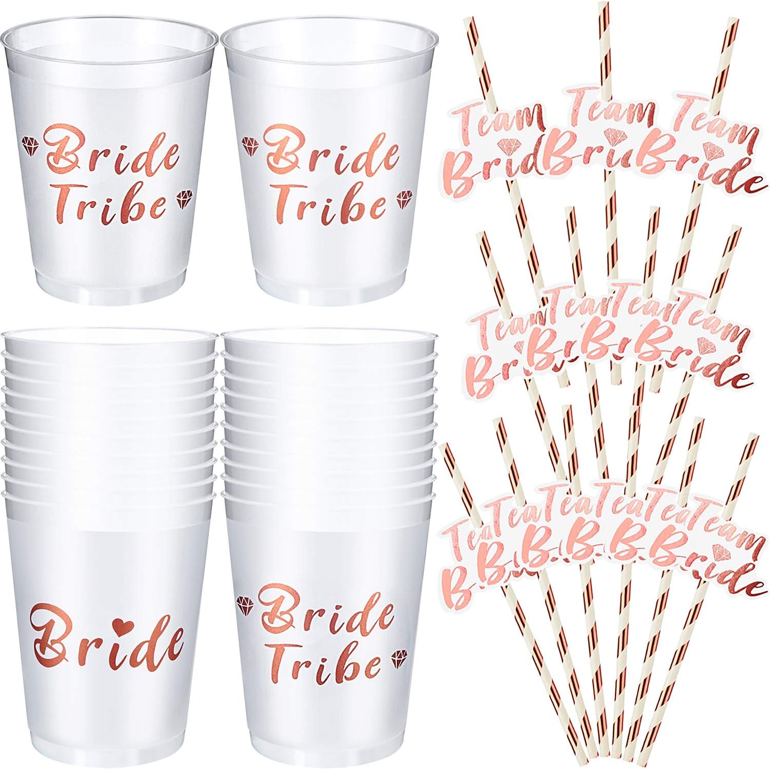 Boao Bride and Team Bride Cups Shower Cups White with Rose
