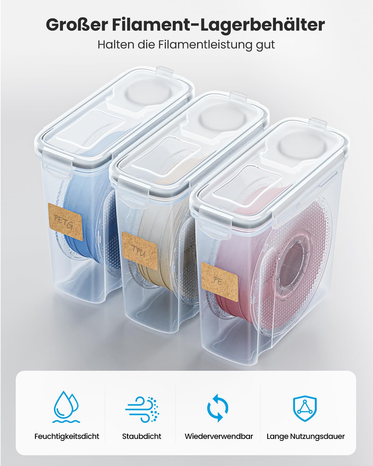 YOOPAI Filament Aufbewahrungsbox - 4 Pack Filament Container für 3D Druck Filament Versiegelung und Schutz - Tragbare Aufbewahrung mit Trockenmittel&Etiketten, wasser- und staubdicht 4.0L 4