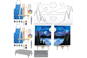 VALLSIP 2 Pack Paint and Sip Canvas Painting Kit Pre Drawn Canvas for Painting for Adults Stretched Canvas Couples Games Date Night Paint Party Anniversary Valentines Day