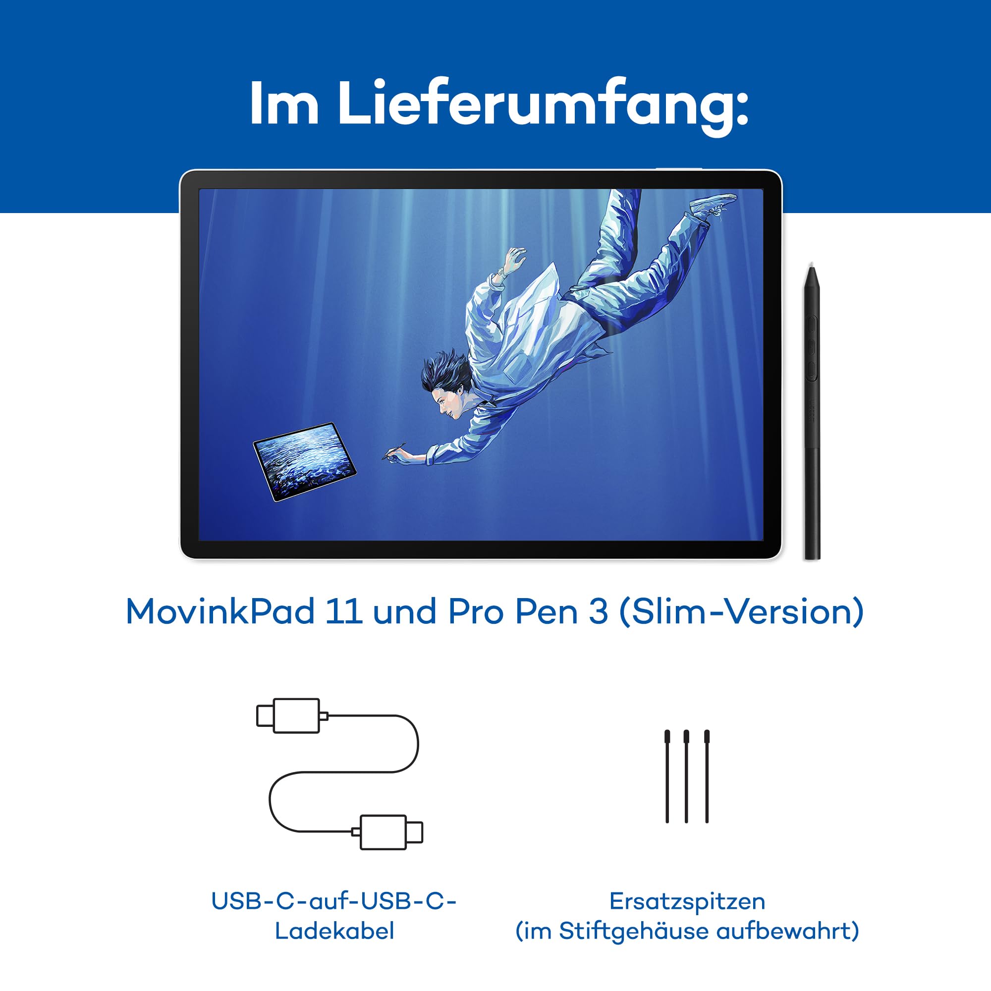 Wacom MovinkPad Pro 14 Zeichentablet – Stift-auf-Papier-Gefühl mit OLED-Display für echtes Schwarz, außergewöhnlichen Kontrast, schnelle Reaktionszeit, Premium Textured Glass, ultrapräziser Pro Pen 3 7
