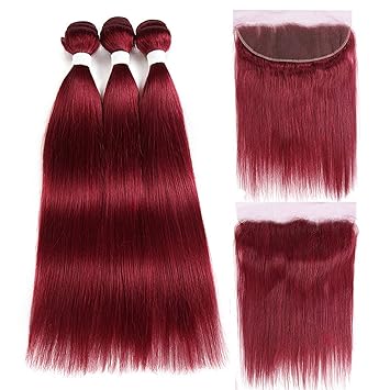 Amazon Com 99j Burgundy Red Color Human Bundle Hair With Frontal
