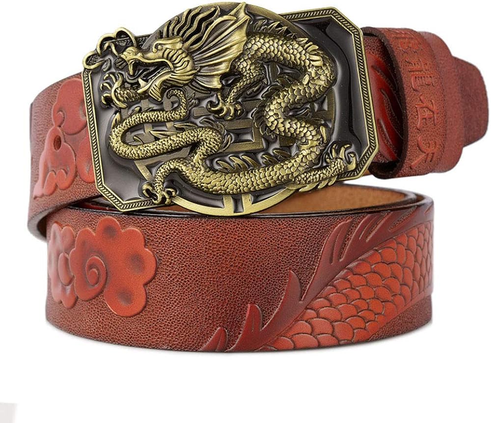 Chinese national style, Feilong belt buckle, leather belt. Men's
