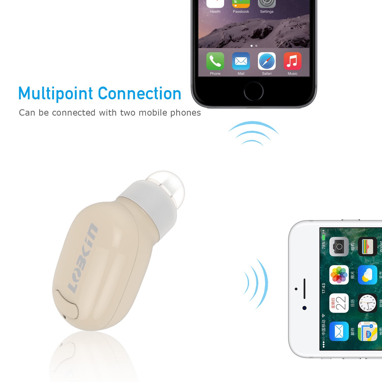 LOBKIN Bluetooth Headphone,Wireless Headset Invisible Earbud Ultra In Ear Earphone Earpiece Handsfree with Mic,Paired with Two Smartphones for iPhone,Samsung,HTC,LG and Other Bluetooth Devices (Beige)