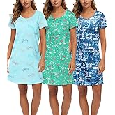 ENJOYNIGHT 3 Pack Womens Nightshirt Cotton Nightgown Short Sleeve Soft Sleep Shirt