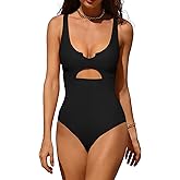 Charmo Ribbed One Piece Swimsuits for Women Cutout Scoop Neck Bathing Suit High Cut Padded Monokini