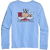 Vineyard Vines Girls Girls' Roof Reindeer Whale Long-Sleeve Pocket Tee