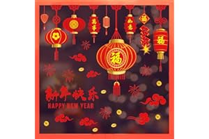 Whaline 105Pcs Chinese New Year Window Cling Stickers 2024 Spring Festival Decorations Red Lantern Happy New Year Window Decals Double-Sided Decor for Home Restaurant Store School Decor Party Supplies