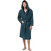 SIORO Mens Terry Bath Robe, Plush Hooded Cotton Cloth Knee-Length Robes for Spa, Shower, Soft Towel Bathrobes with Pockets