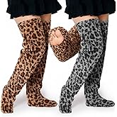 Croloose 2 Pairs High Fuzzy Socks over Knee Winter Leg Warmers Plush Extra Thick Slipper Socks for Women Christmas Sleeping