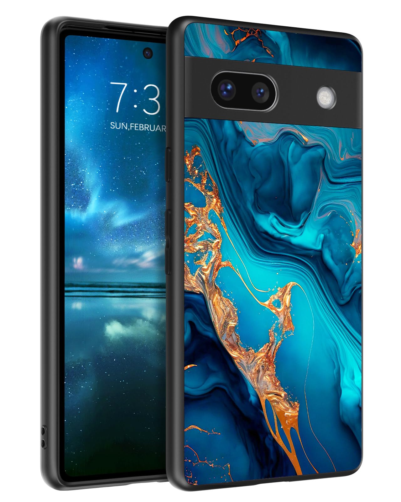 GaoBao for Google Pixel 7A Case, Slim Google Pixel 7A Phone Case Glow in The Dark, Hybrid Hard PC Back Soft TPU Bumper Anti-Slip Women Men Boys Protective Cover for Pixel 7A 6.1" 2023, Gold/Marble