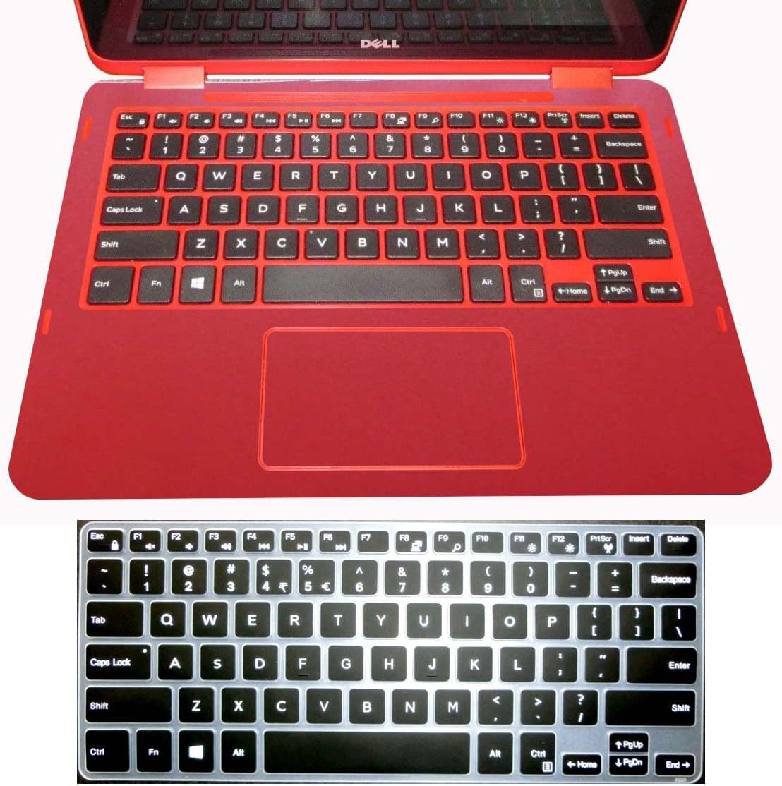 BingoBuy 2in1 Palmrest Skin Decal Vinyl Sticker with Touchpad Cover + Keyboard Protector for 11.6'' Dell Inspiron 11-3000 (11-3185, Shimmery red palmrest Cover)