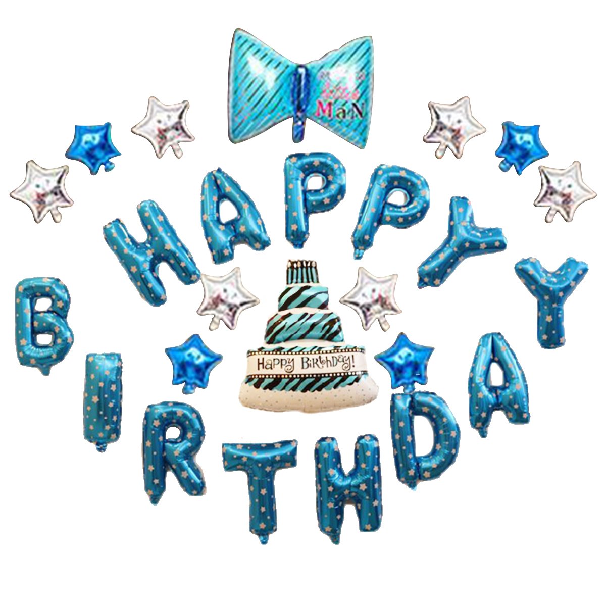 ANREONER 1st Birthday Party Supplies Set, Party Decorations Kit All-in-One Including Assorted Shaped Aluminum Foil Party Balloons, Hats, Inflator for Baby Boy - Blue Pack