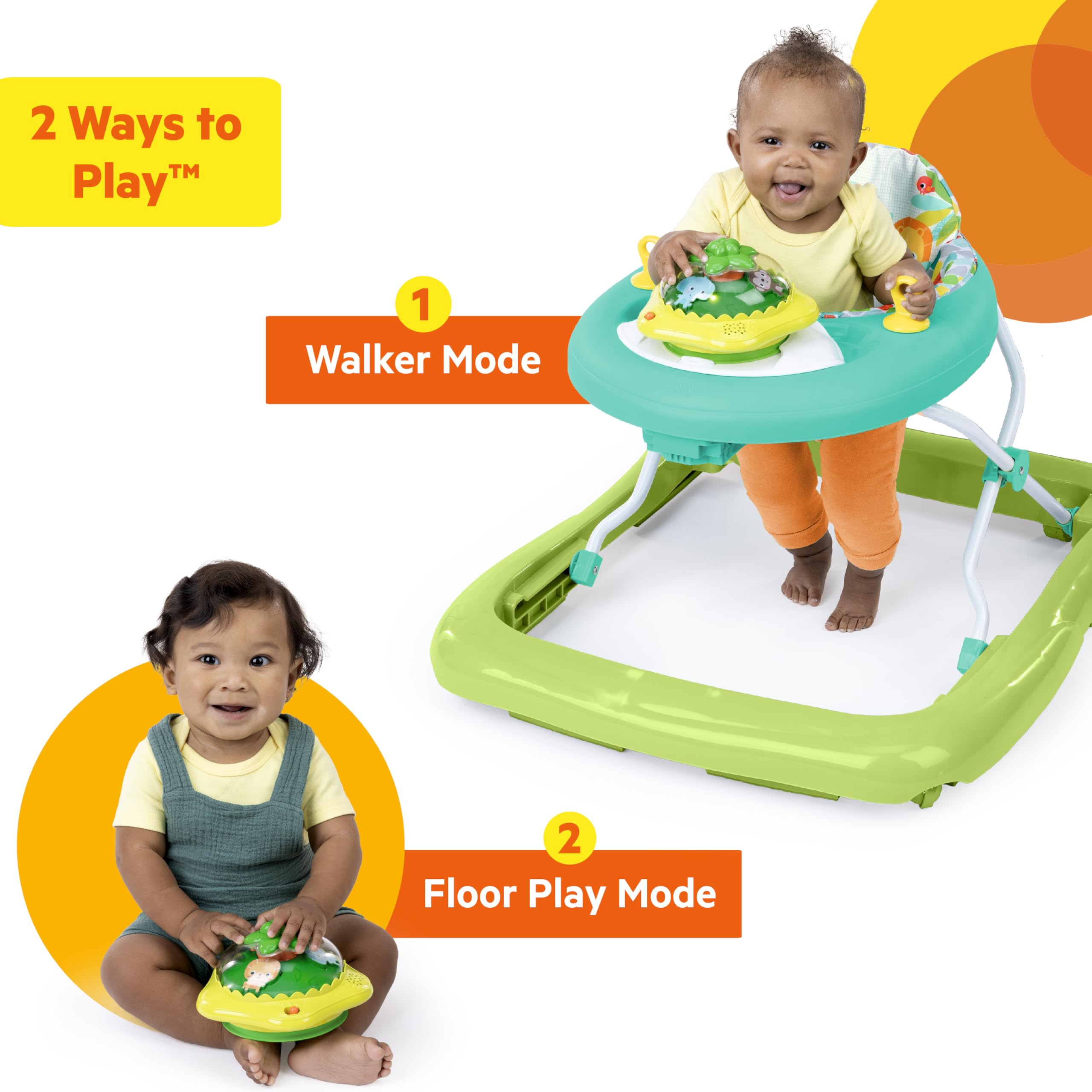 Bright Starts Wanderlights 2 Ways to Play Baby Walker, 10+ Melodies & Sounds, Light Up Spinning Toy, Ages 6 Months+