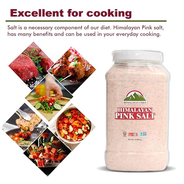 HIMALAYAN CHEF HIMALAYAN PINK SALT – 5 LBS FINE GRAIN PLASTIC JAR – 100% NATURAL AND PURE GOURMET CRYSTAL – CONTAINS 84 ESSENTIAL MINERALS | KOSHER AND VEGAN CERTIFIED