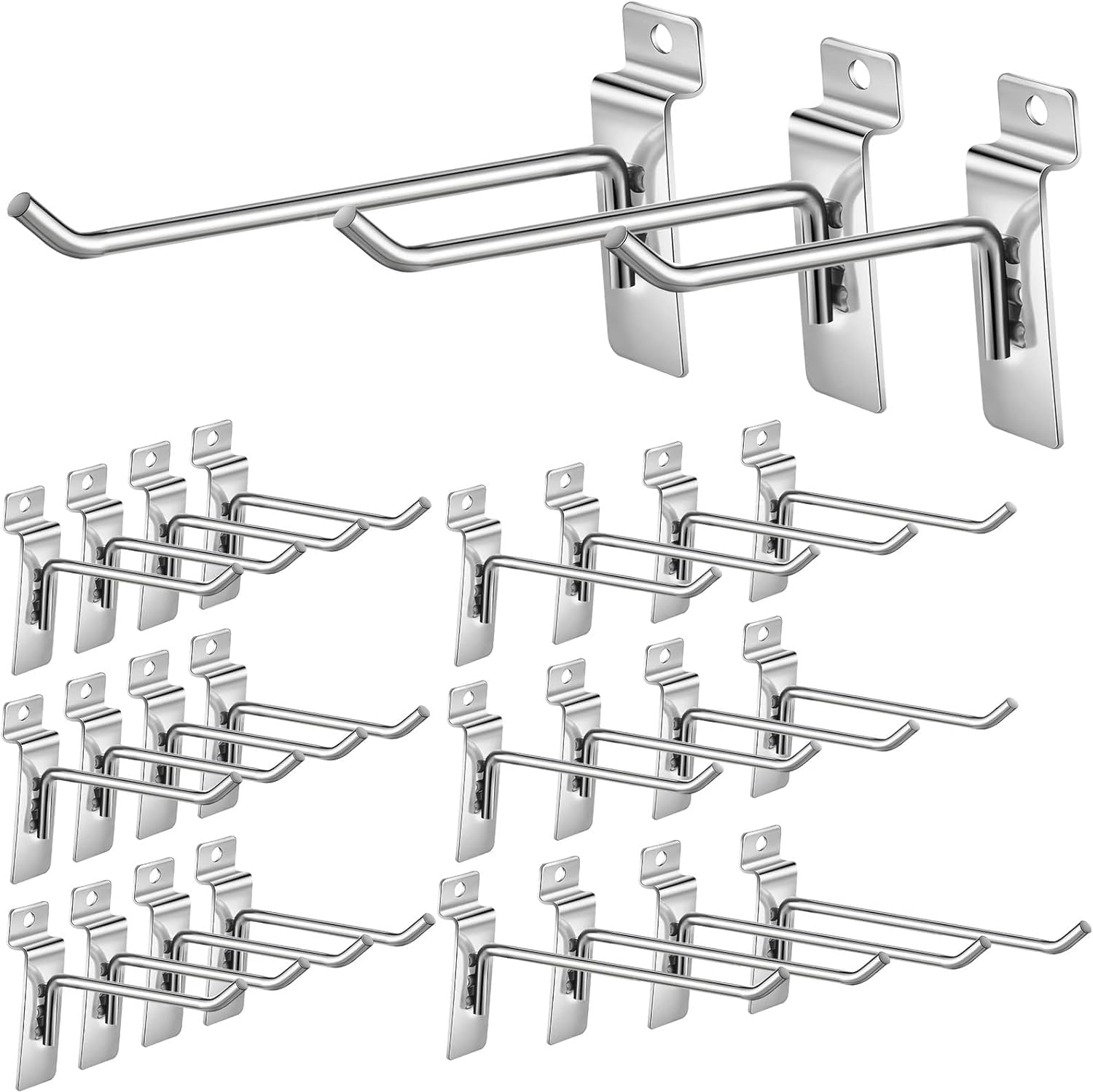Telituny Display Hooks,25pcs 6 Inch Slatwall Hooks, Max Load 1.5kg Each Heavy Duty Stainless Steel Retail Wall Panel for Shop Garage Supermarket Angled DesignSecure Hanging, Space-Saving Organization