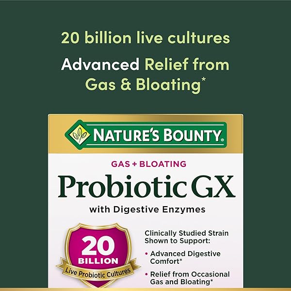 NATURE’S BOUNTY PROBIOTIC GX, HELPS WITH OCCASIONAL GAS AND BLOATING, DIETARY SUPPLEMENT, DIGESTIVE HEALTH, 25 CAPSULES