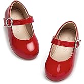 Otter MOMO Toddler/Little Girls Flower Girl Ballerina Flats Shoes Slip-on School Party Red Dress Shoes Size 5