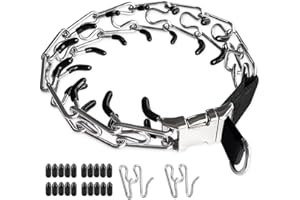 SAFIMAN Prong Collar for Dogs, Adjustable Size, Dog Training Pinch Collar with Quick Release Buckle, Dog Training Collar for Medium Dogs, Extra Link and Caps