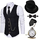 EFORLED Halloween 1920s Mens Costume 2025,Gatsby Gangster Vest,Vintage Pocket Watch,Pre Tied Bow Tie,Tie