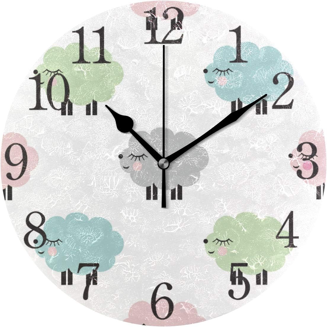 ISAOA 9.5 Inches Modern Wall Clock,Smiling Lambs Silent Non-ticking Round Desk Clock Cube Clock for Bedrooms,Kids,Living Room,Kitchen
