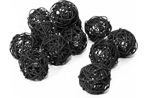 KERYAR 12 Pcs Wicker Rattan Balls Decorative for Centerpiece Bowls Fillers Home Decor Christmas Halloween DIY Crafts Weddings (Black, 2 in)