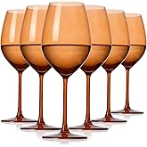 comfit Orange Wine Glasses Set of 6-19oz,Hand Blown Crystal Amber Wine Glass with Stem for White & Red Wine,Muticolor Wine Glass for Valentine's Day,Gifts for Thanksgiving,Birthday,Party
