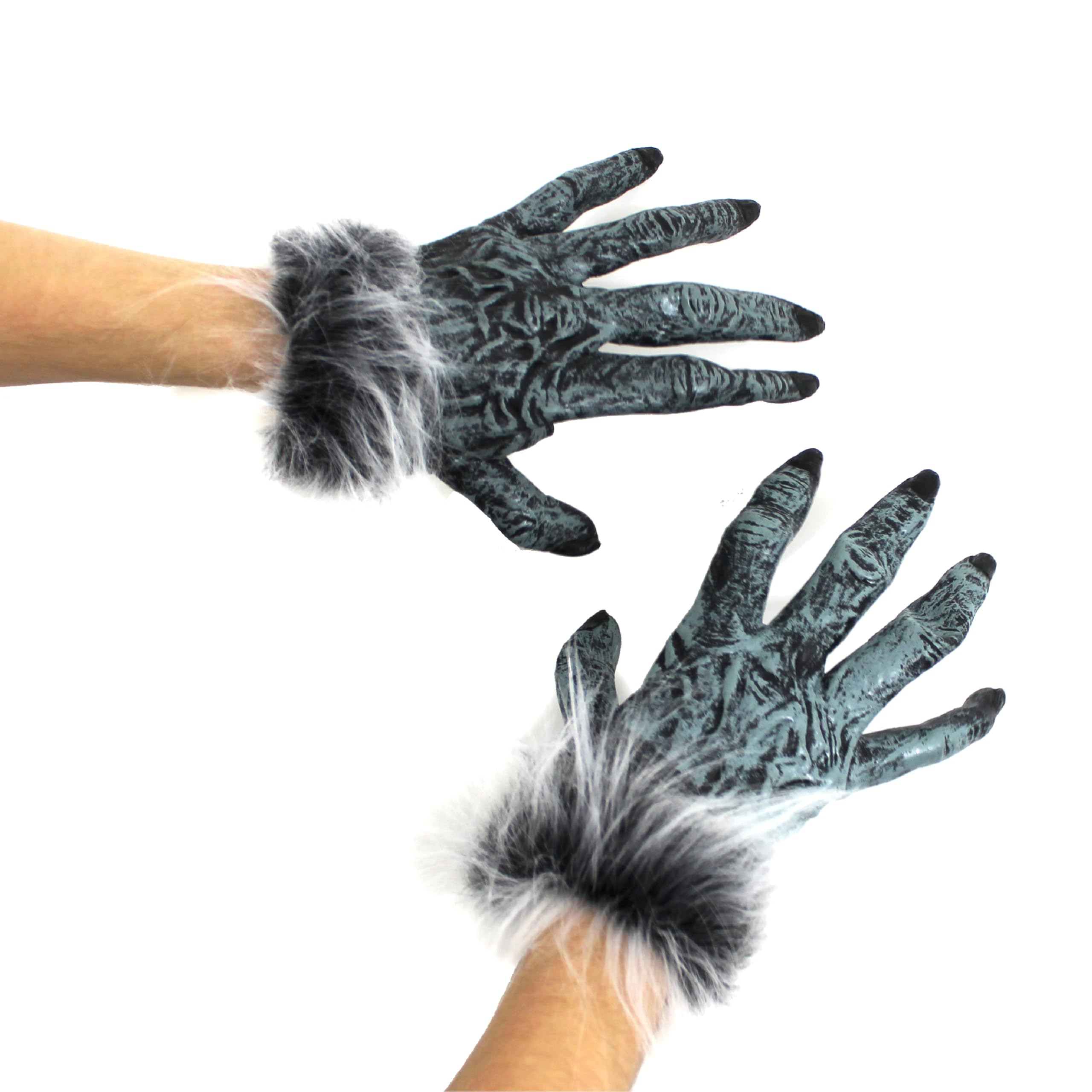 Adults Werewolf Gloves - Pack of 1 - Pair of Grey Gloves with Furry Cuffs - Adults Halloween TV Film Fancy Dress Costume Accessory