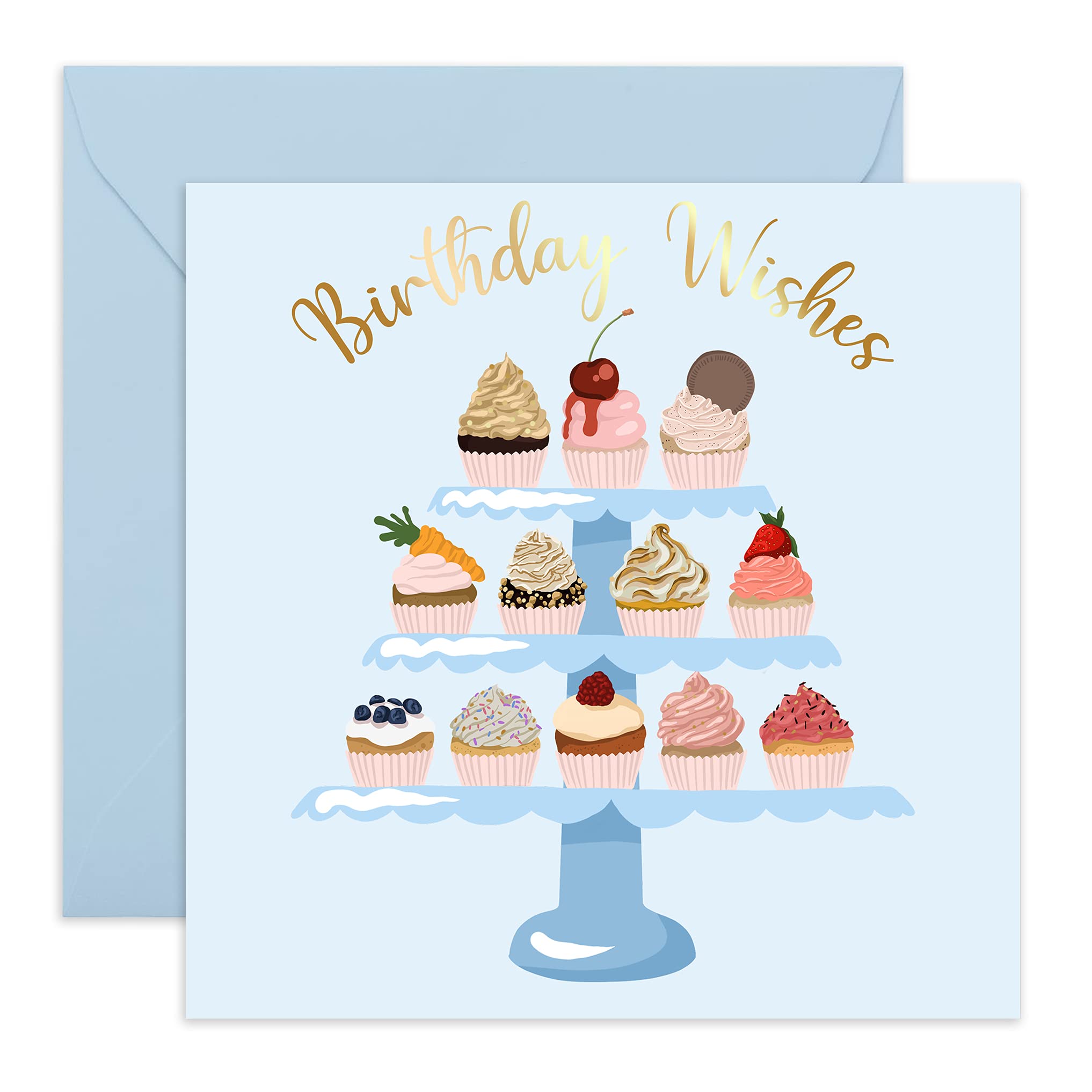 Central 23 — Pretty Birthday Card for Female - Cute Design for Friends — Happy Birthday for Female — Colourful Birthday Card — Cupcakes — Illustrative Card - Comes With Fun Stickers