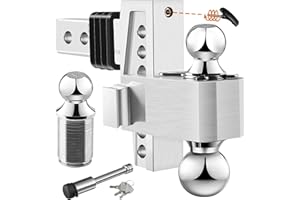 Octora Aluminum Tri-Ball Adjustable Trailer Hitch (Fits 2-Inch Receiver) - Tow Hitch with 6-Inch Drop/Rise for Truck (12,500 LBS GTW) - Anti-Rattle Drop Hitch (Silver)