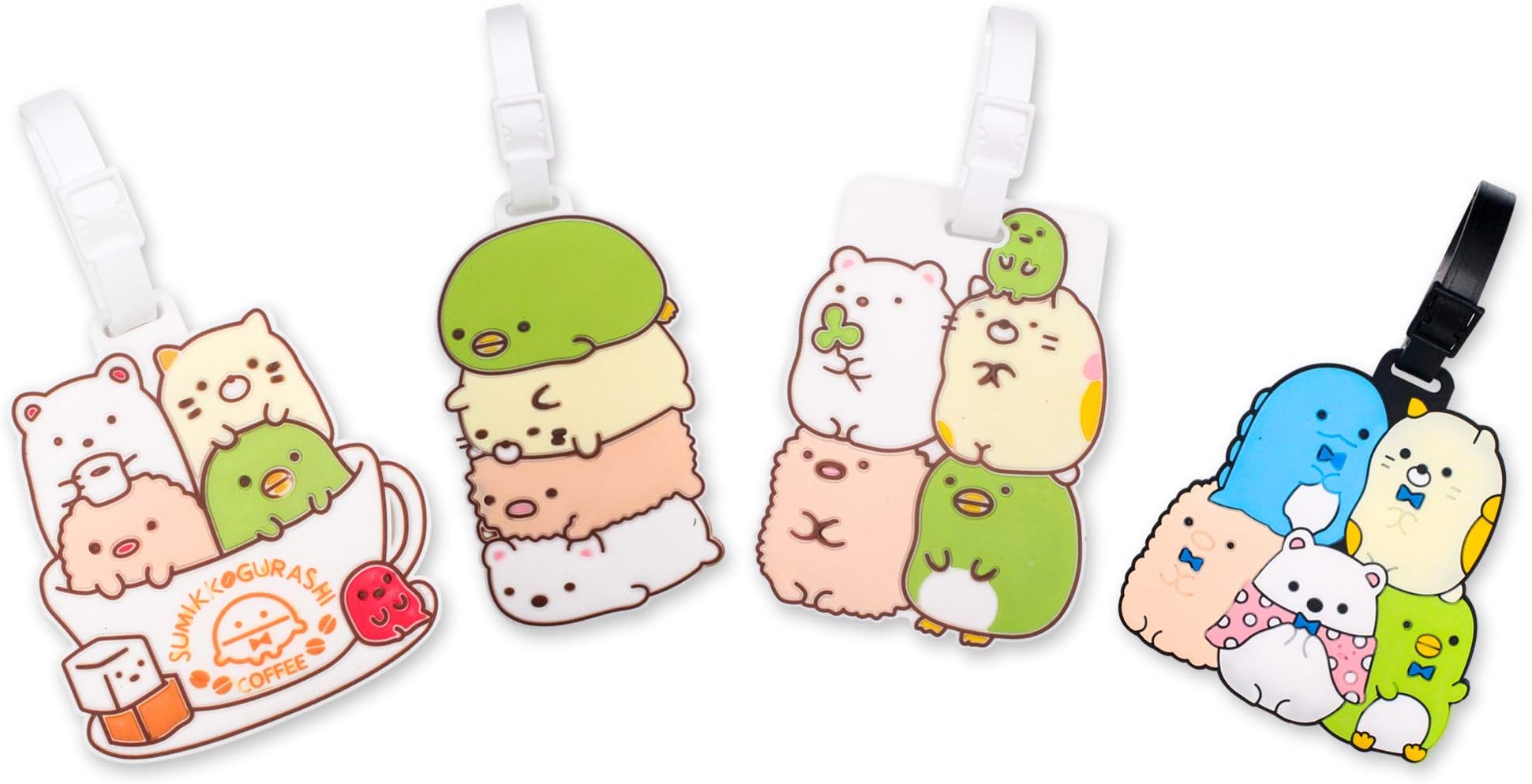 Finex 4 Pcs Set Cartoon Characters Silicone Travel Luggage Baggage Identification Labels ID Tag for Bag Suitcase plane cruise ships with Belt Strap