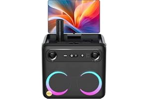 Ikarao Karaoke Machine for Adults, Professional PA System, 300W Speaker with Built-in Screen with Lyrics Display with Self-Charging 2 Micphones，Support WiFi AUX HDMI for TV Projector