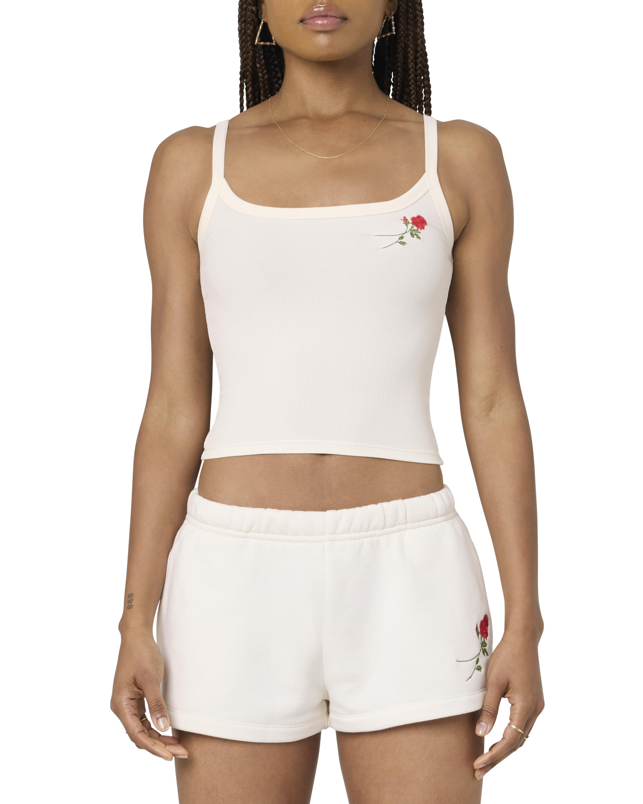 Photo 1 of florence by mills Women's Couch Date Collection Rib Tank, Jet Stream Rose Embroidery, Medium