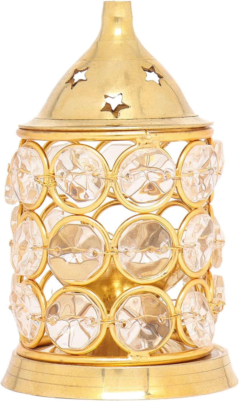 Oil Lamps & Accessories - Hashcart Brass Akhand Pooja Diya for Diwali - Akhand Jyot Diwali Dia - Puja Kutthu Vilakku Deepam Kodiyu Dewali Decoration Tea Light Holder - Crystal Oil Lamp -