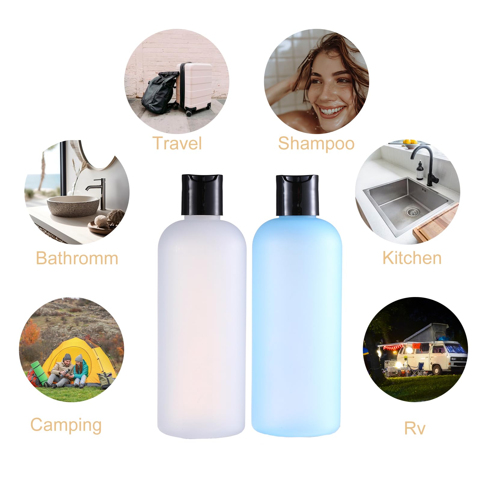 GearTrust 10 oz Small Plastic Bottles with Disc Caps, Empty Shampoo Bottles, Leak Proof Travel Bottles for Toiletries,Conditioner,Lotions,Cream, Dish Soap,BPA FREE, Pack of 2