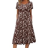 ZEAGOO Womens Casual Dresses for Summer Short Sleeve Flare Midi Dress Loose Flowy Beach Sundress