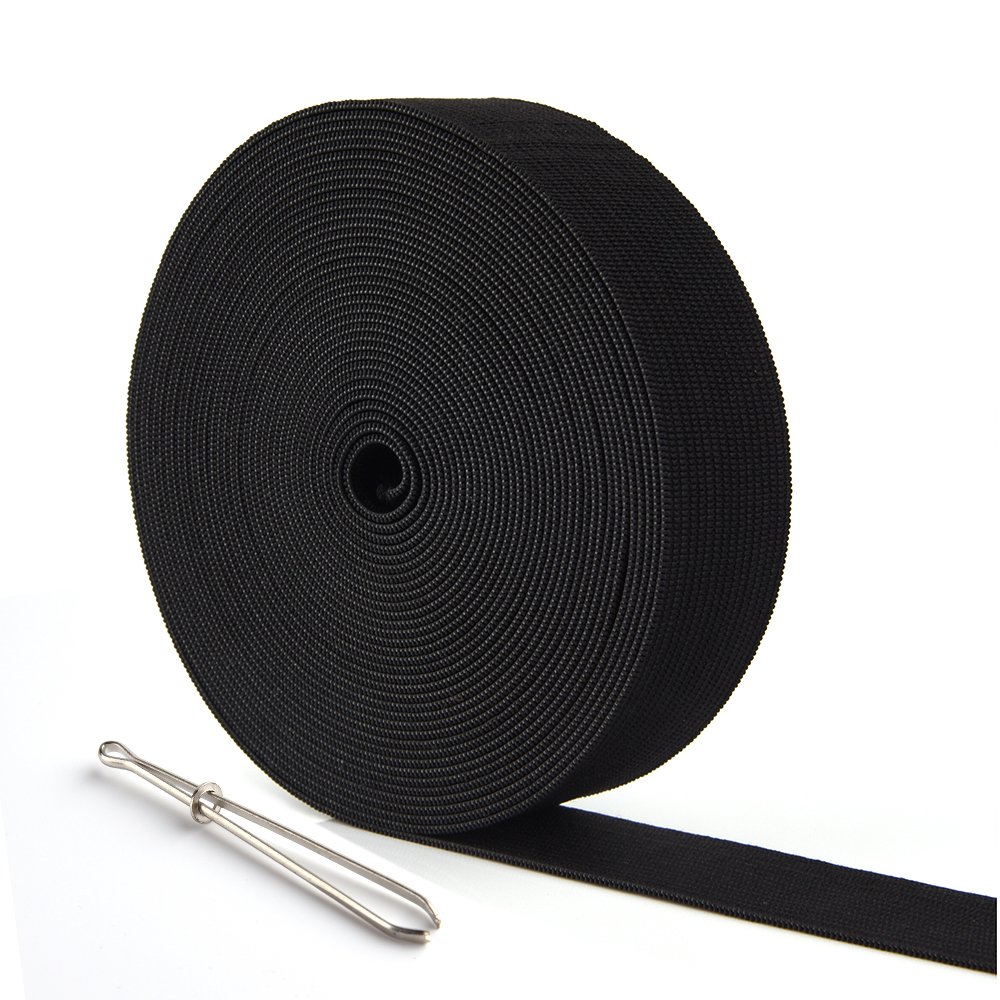 KUUQA 6 Metres/6.56 Yards Long Flat Elastic Bands Elastic Cord Spool Sewing Bands DIY Sewing Craft Accessories,25mm Wide (Black)