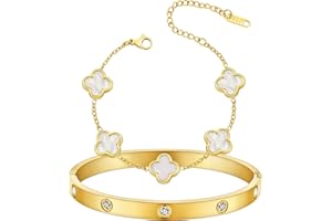 KIOGIU Women's Bracelet Gold Plated Cuff Bangle Clover Bracelet Set for Women Four Leaf Lucky Bracelets Jewelry oval Bangle Witness the Gift of Love