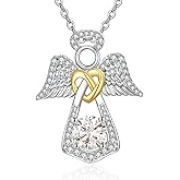 Lmoneta Angel Wings Necklace Guardian Angel Pendant Birthstone Jewelry Birthday Valentine's Day Gifts for Women Mom Grandma Girlfriend Her